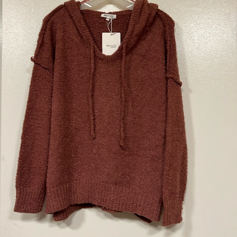Merlot V-Neck Knit Hoodie Tie Sweater NWT - (#0342)
